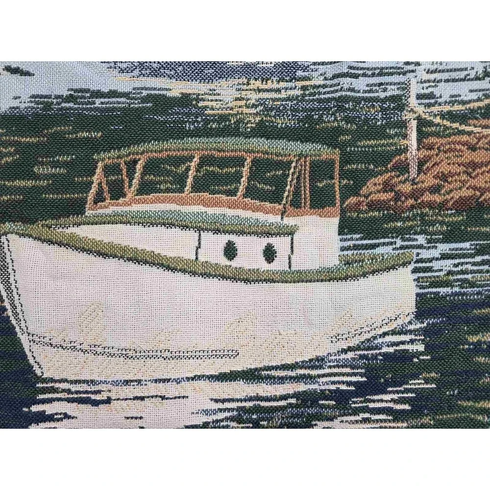 Goodwin Weavers‎ Throw Blanket Fringed Lake Boats Fishing 100% Cotton Made USA
